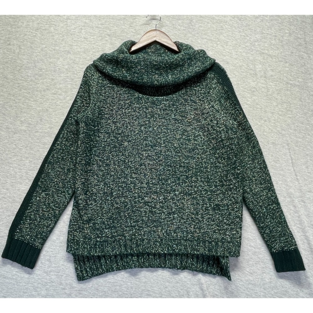 The Limited Sweater Womens Medium Green Metallic Thread Cowl Funnel Neck Ribbed